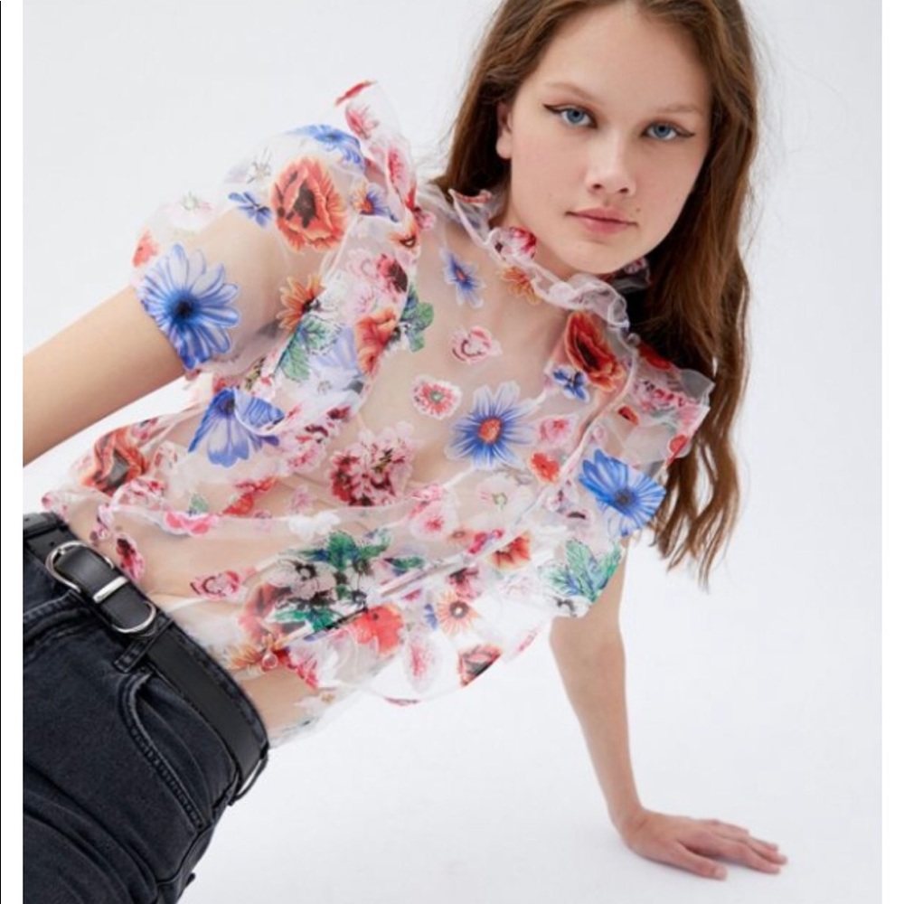 New Floral Organza ruffle top in Small & Med sizes